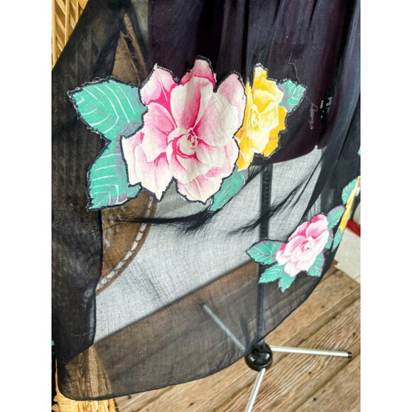 Vintage 1950s Black Organza Floral Applique Half Apron - Picture 7 of 10